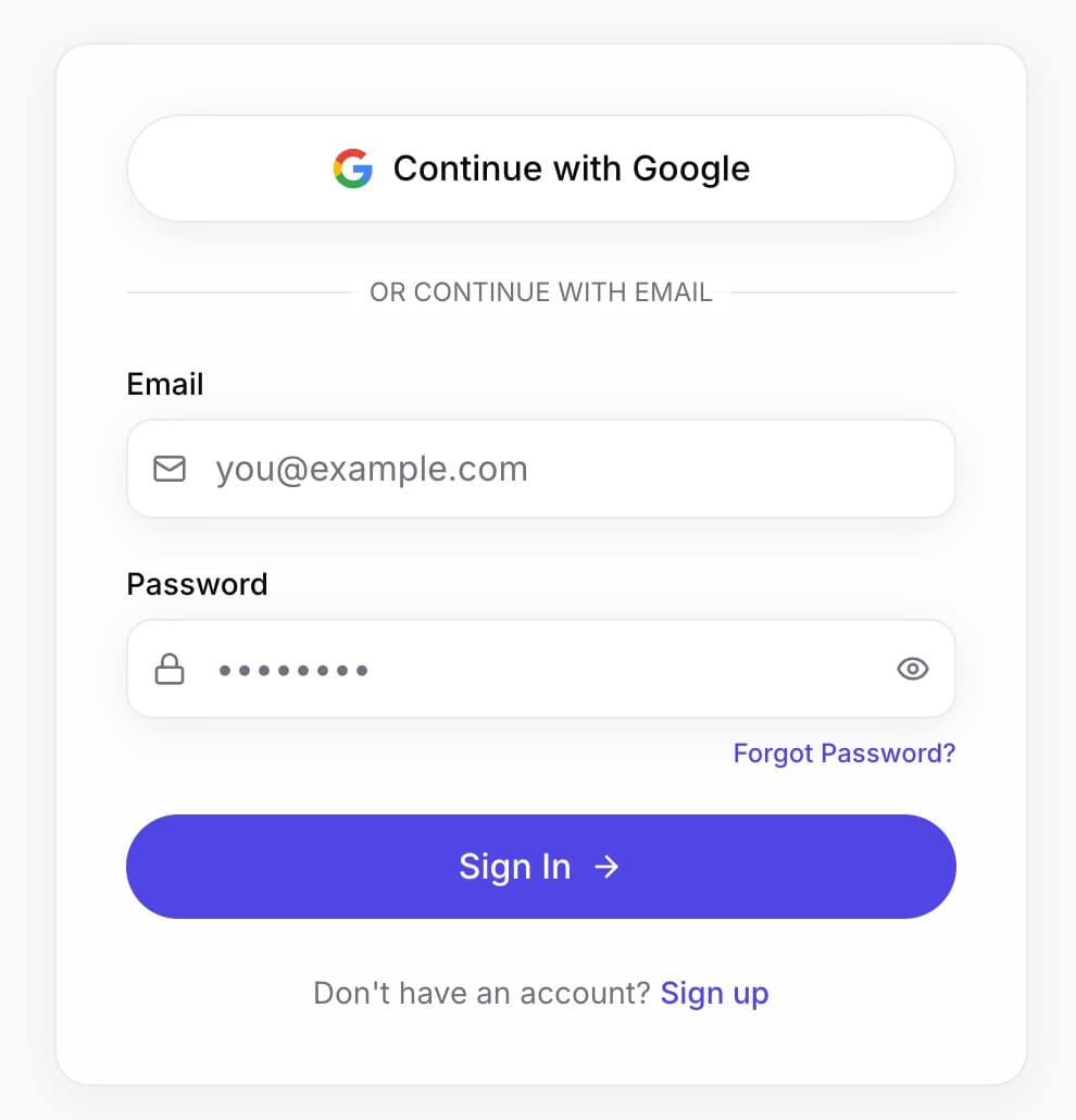 SubScraby login screen with Continue with Google OAuth button